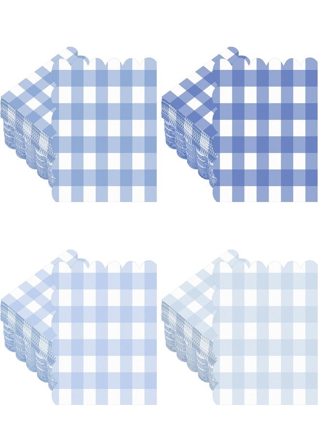 Weekgrat 100 Pack Gingham Paper Napkins Plaid Scalloped Cocktail Disposable Checkered Paper Napkin for Guest Wedding Birthday Party Baby Shower Supplies 5 x 5 Inch(Blue White) - Image 1